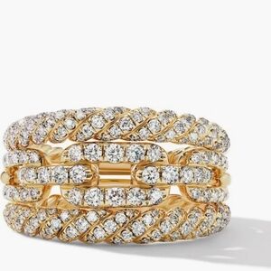 David Yurman 3-Row Full Pave Stax Ring with Diamonds and 18k Yellow Gold